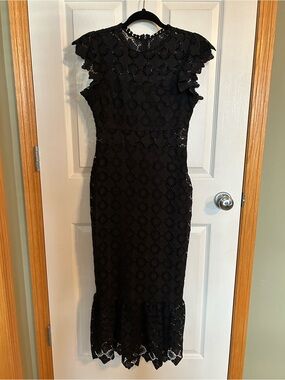 Blu Pepper Black Lace Midi Dress with Ruffled Hem